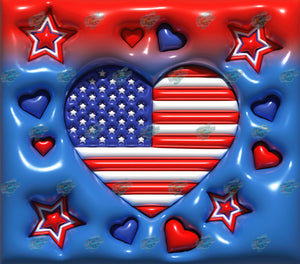 3D Inflated America Heart Tumbler Sublimation Transfer
