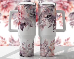 Pink and Grey Floral 40oz Tumbler Sublimation Transfer