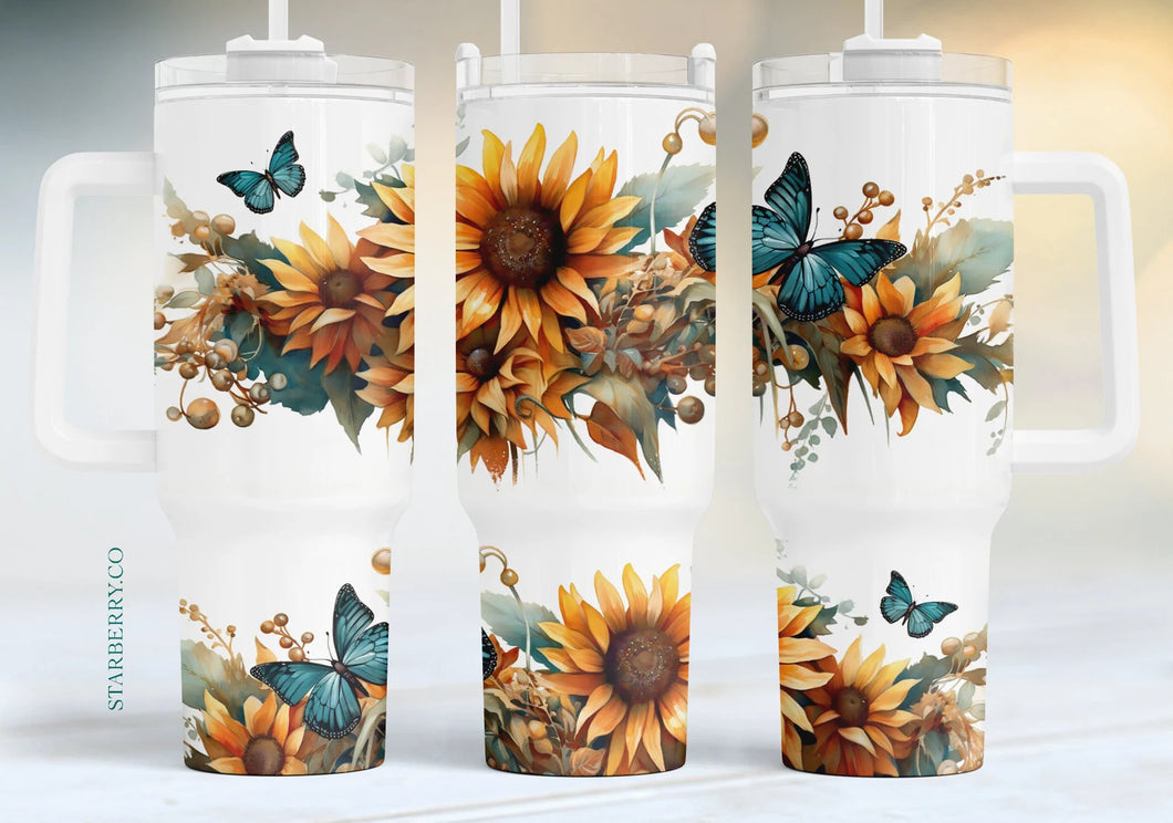 Sunflowers and Butterflies 40oz Tumbler Sublimation Transfer