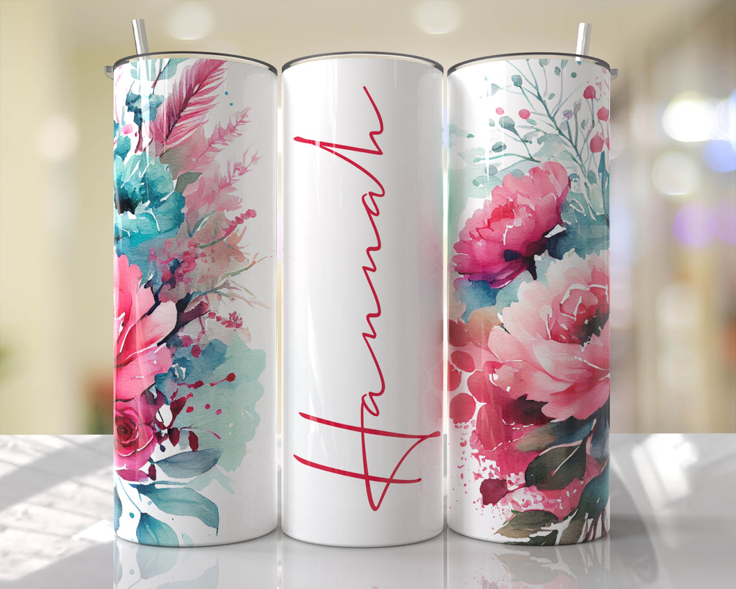Pink and Teal Floral Name Personalized Tumbler Sublimation Transfer **Read Description**