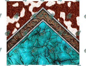Teal Marble Cowhide Tumbler Sublimation Transfer