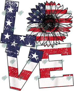 American Flag Love Sunflower Sublimation Transfer