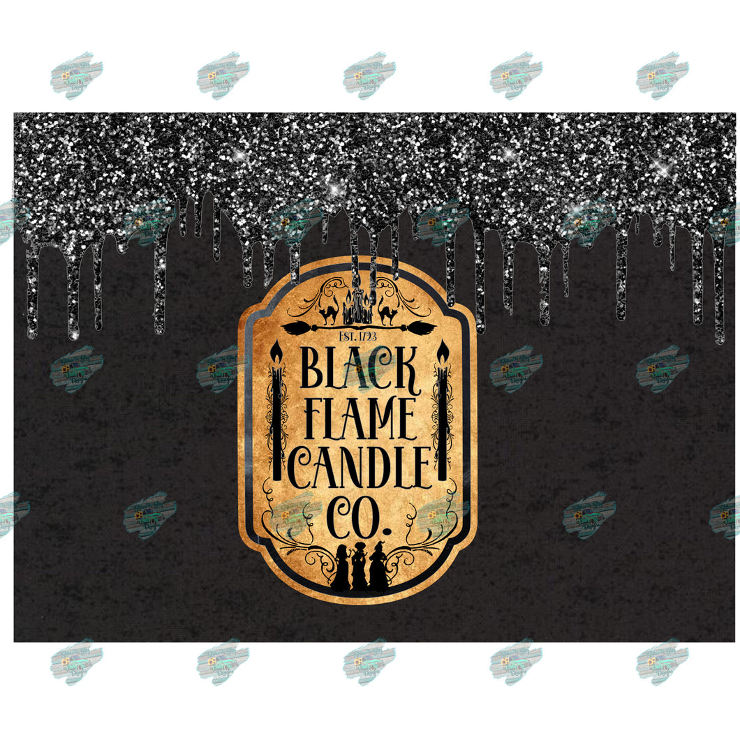 Black Flame Candle Black Glitter Tumbler Sublimation Transfer