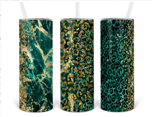 Green and Gold Leopard Print Marble Sublimation Transfer