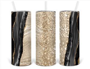Gold and Black Marble with Leopard Print with Glitter Sublimation Transfer