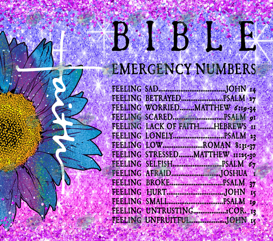 Bible Emergency Numbers Faith Tumbler Sublimation Transfer