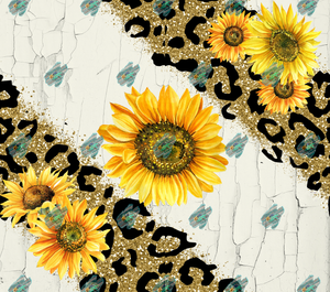 Crackle Leopard Print Sunflower Tumbler Sublimation Transfer