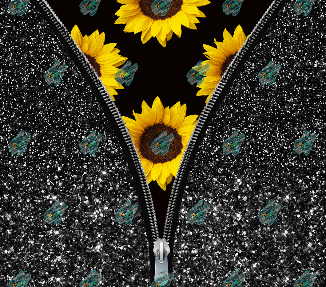 Sunflower Zipper Black Glitter Tumbler Sublimation Transfer