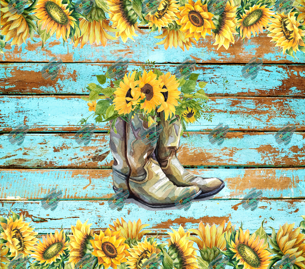 Rustic Boots Sunflower Tumbler Sublimation Transfer