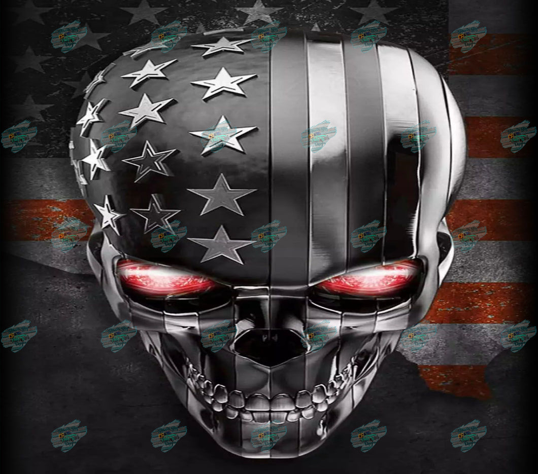 American Flag Skull Tumbler Sublimation Transfer