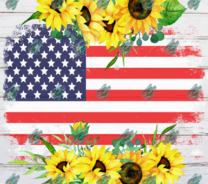 American Flag Sunflower Tumbler Sublimation Transfer