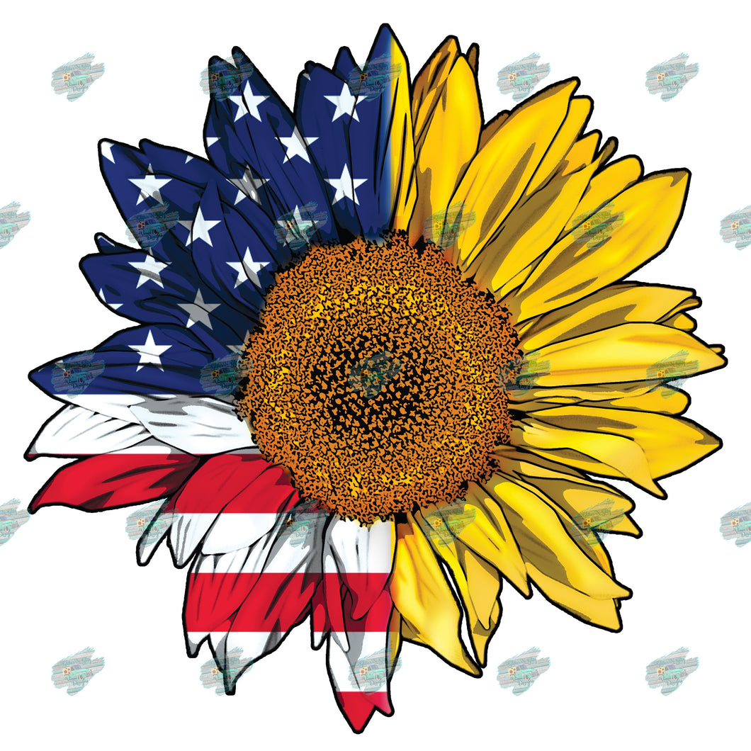 American Flag Sunflower Sublimation Transfer
