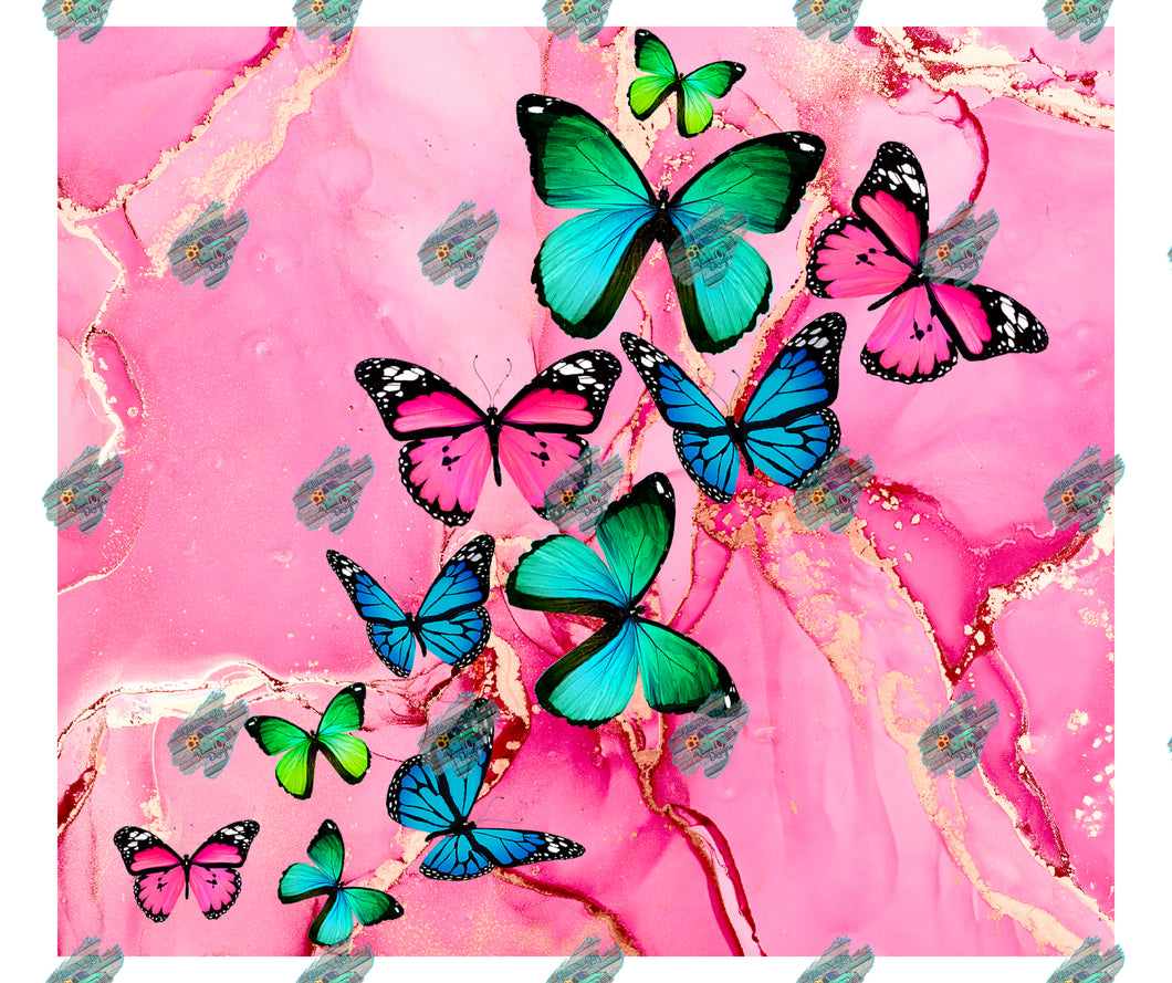 Pink Marble Butterflies Tumbler Sublimation Transfer