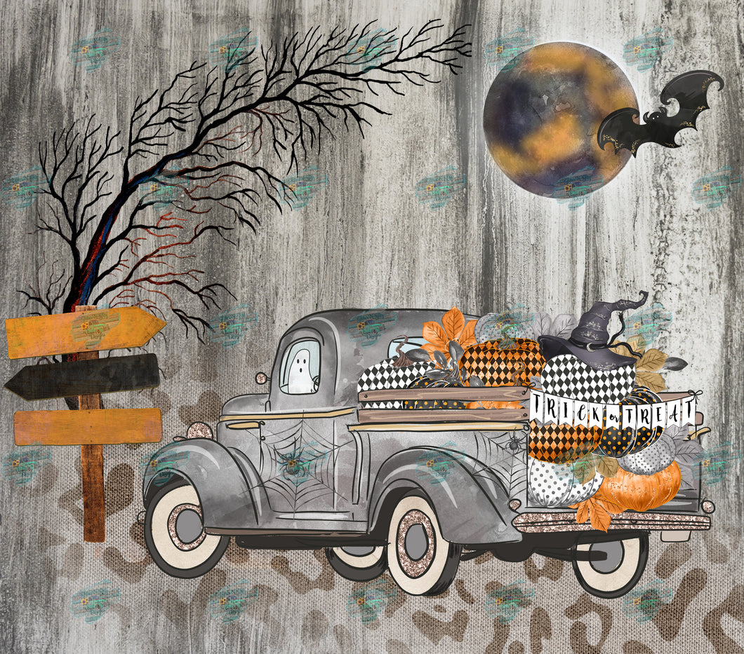 Cute Halloween Truck Tumbler Sublimation Transfer